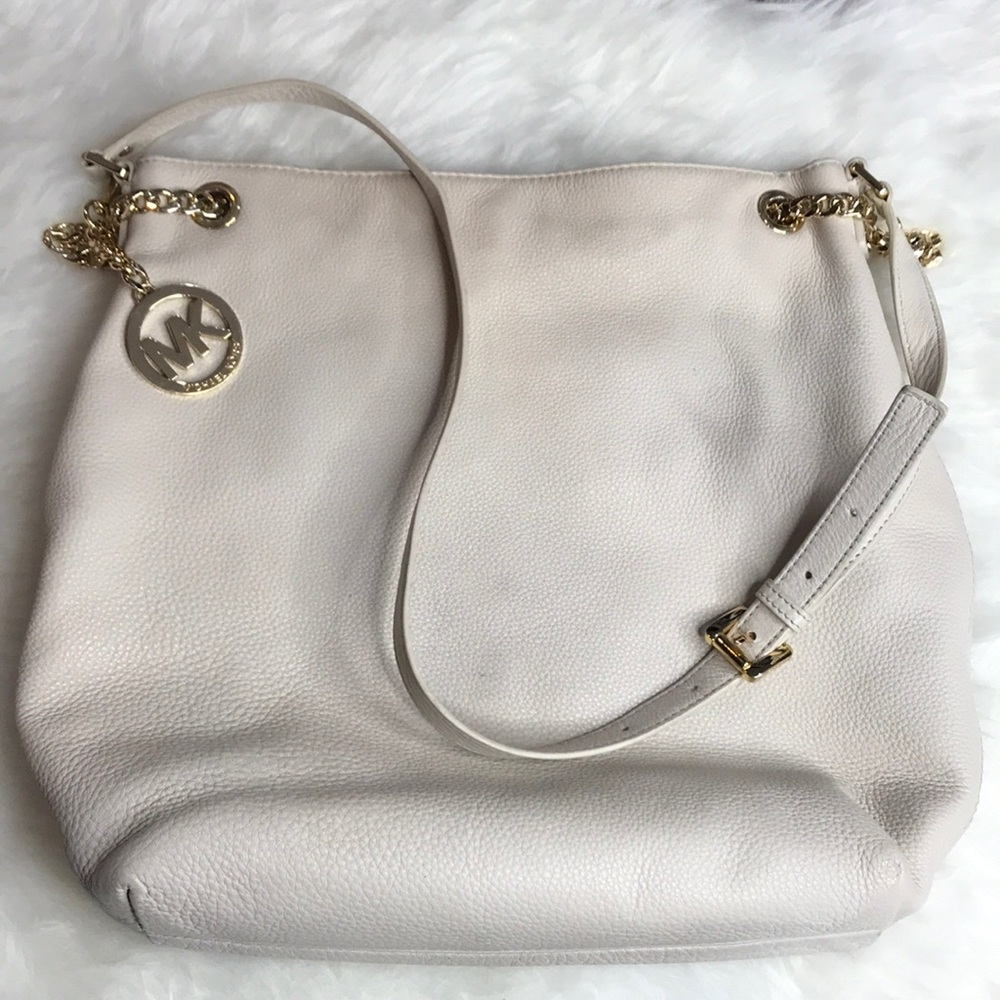 MICHAEL KORS Hobo Cream/Gold Chain Leather Bag